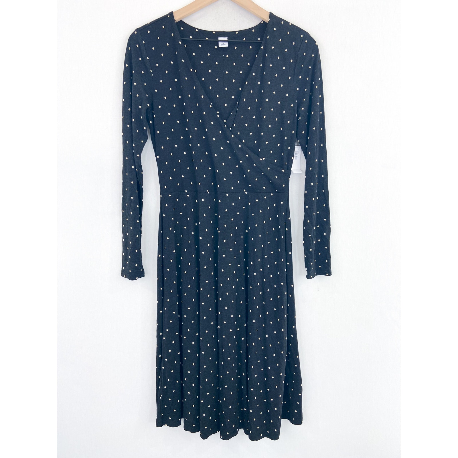 New Old Navy Women's Faux Wrap Surplice Gray Polka Dot Jersey Dress Size Medium